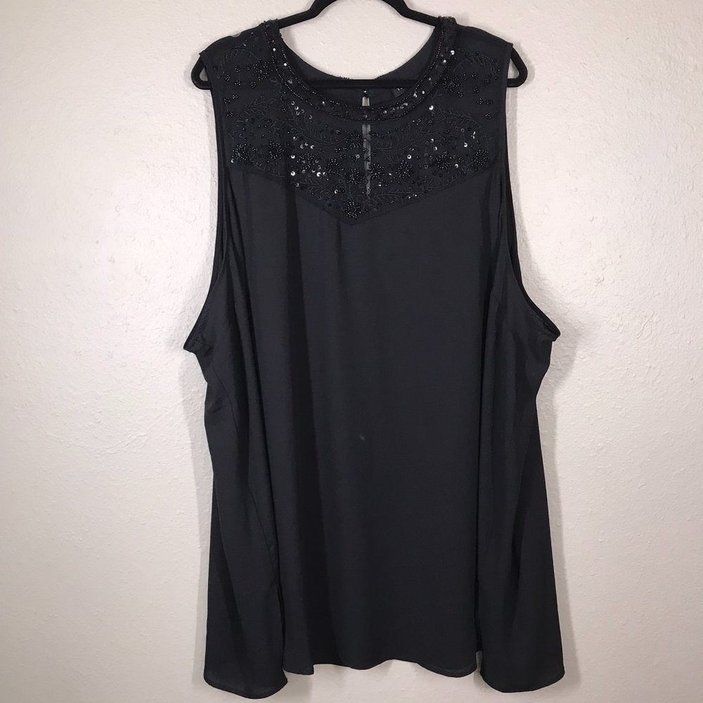 Torrid Black Beaded Neckline Detail Sheer Tank Top - Picture 1 of 11